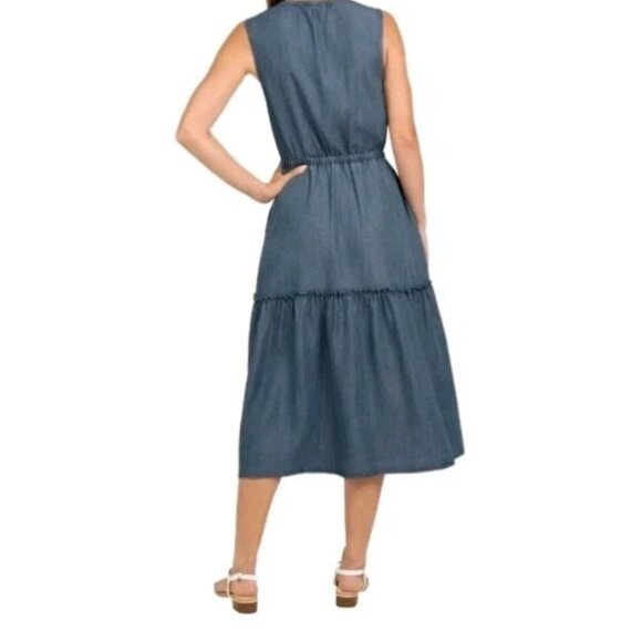 Lands' End Ladies' Tiered Midi Dress, Blue Denim, Size- S (NWT) - Picture 2 of 3